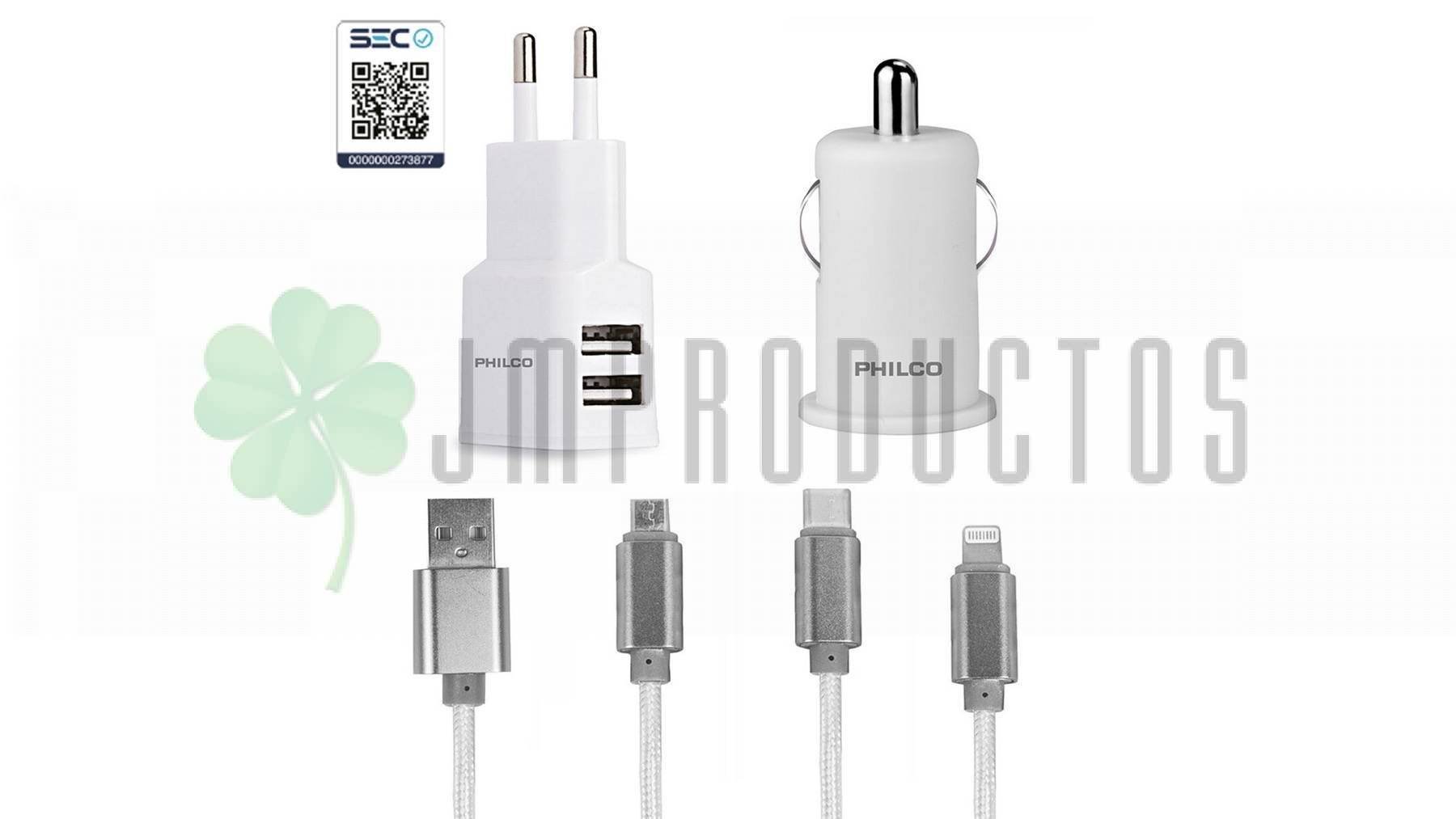 Cargador 3x1 Cable Trenzado 2.1 Amp Muro Y Auto