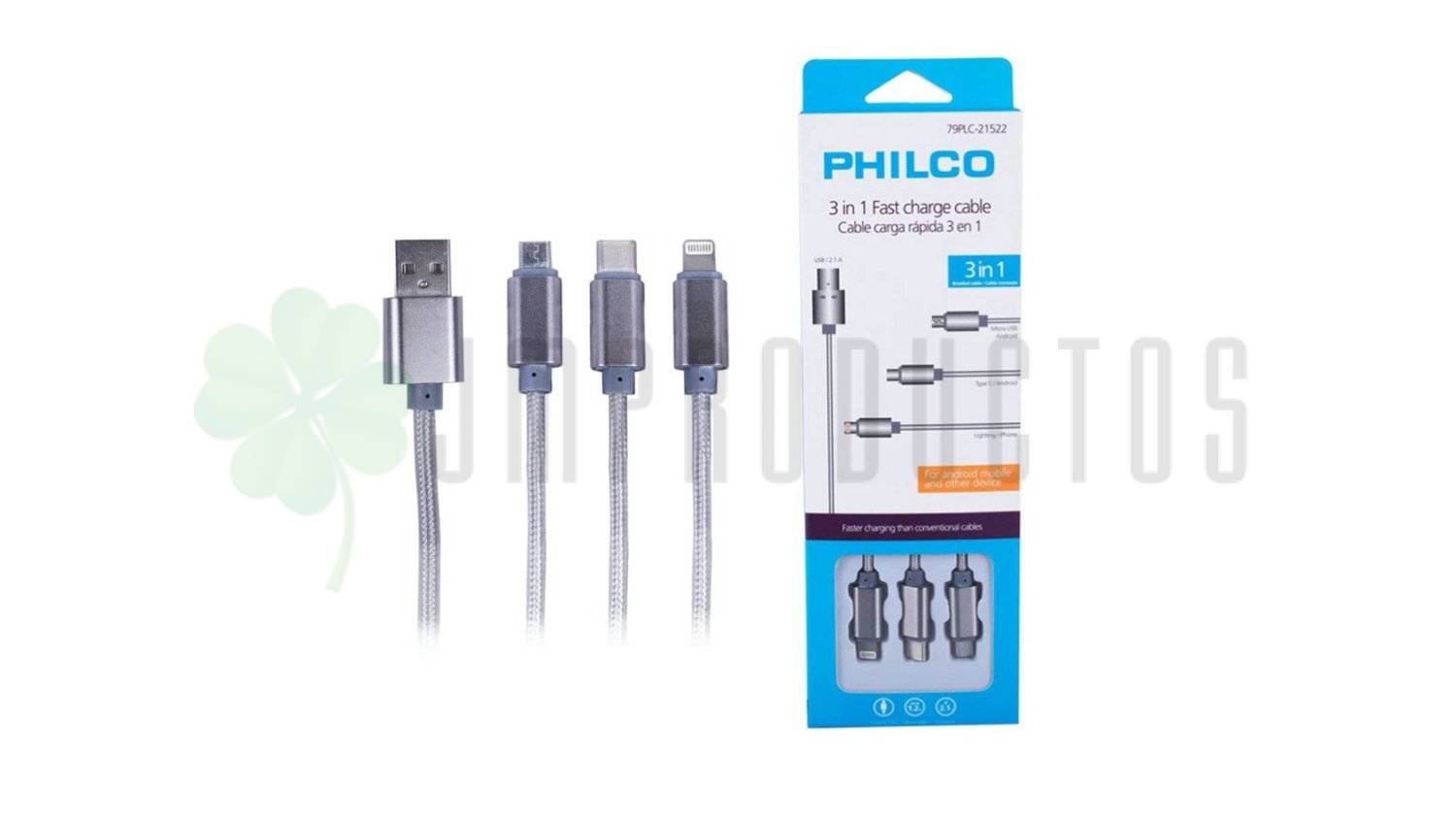 Cable Trenzado 3 En 1 Carga Rapida Philco